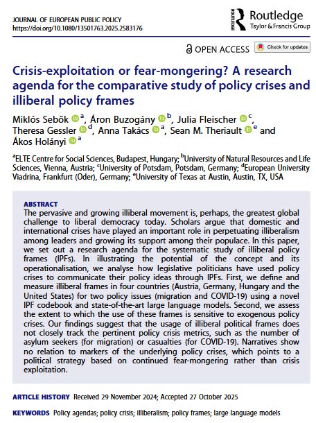 New publication on illiberal policy frames and crisis narratives by Miklós Sebők et al. in Journal of European Public Policy