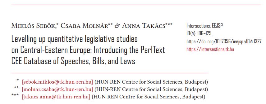 New study by Miklós Sebők, Csaba Molnár and Anna Takács in Intersections on ParlText CEE database
