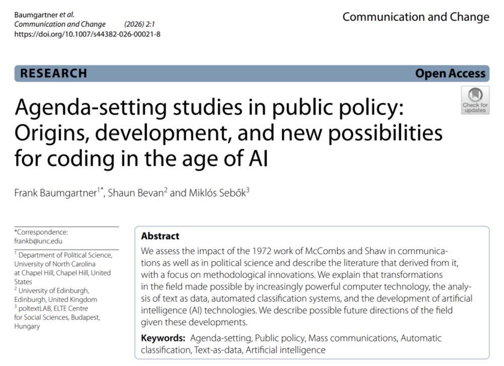 “Agenda-setting studies in public policy” on AI published in Communication and Change