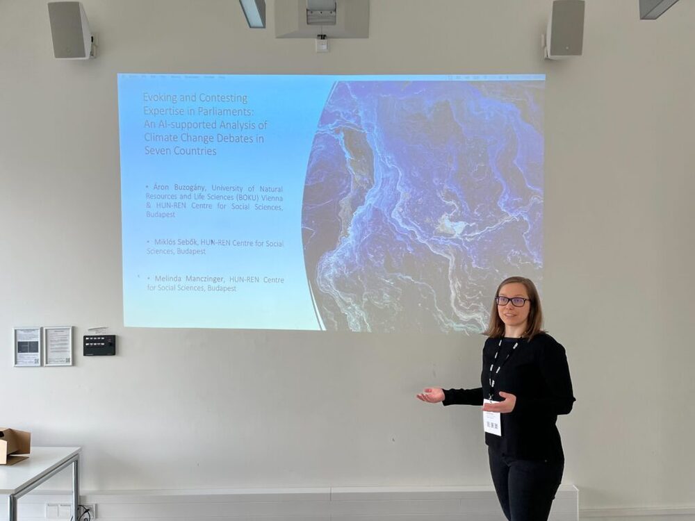 Melinda Manczinger presents AI analysis of climate frames at the ECPR Joint Sessions