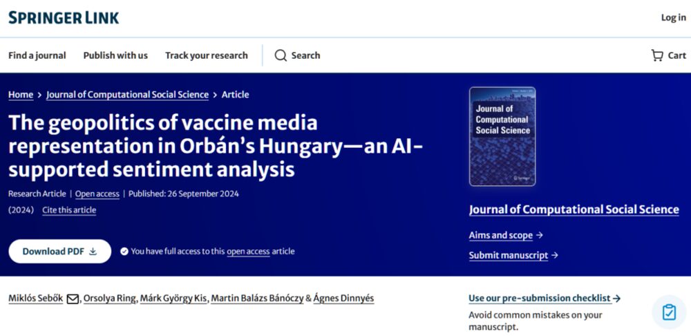 New publication by Miklós Sebők, Orsolya Ring, Márk György Kis, Martin Balázs Bánóczy and Ágnes Dinnyés in the Journal of Computational Social Science