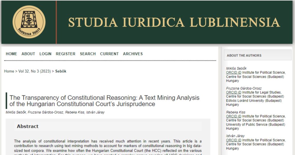 New publication by Miklós Sebők, Fruzsina Gárdos-Orosz, Rebeka Kiss, István Járay